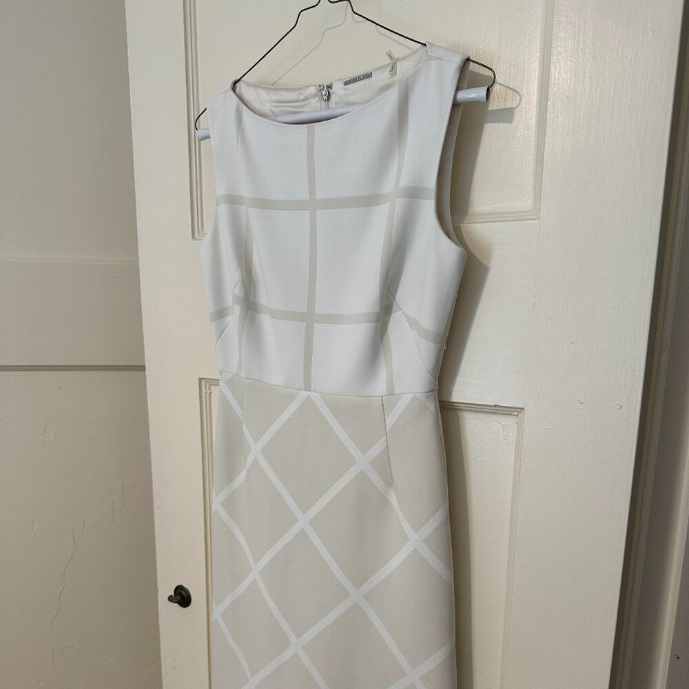 Tahari large check white shift dress - size 2